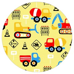 Seamless Pattern Vector Industrial Vehicle Cartoon Round Trivet by Jancukart