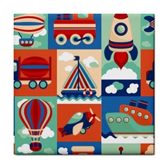 Toy Transport Cartoon Seamless-pattern-with-airplane-aerostat-sail Yacht Vector Illustration Tile Coaster by Jancukart