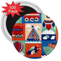 Toy Transport Cartoon Seamless-pattern-with-airplane-aerostat-sail Yacht Vector Illustration 3  Magnets (100 Pack)