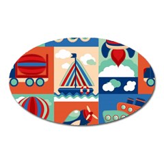 Toy Transport Cartoon Seamless-pattern-with-airplane-aerostat-sail Yacht Vector Illustration Oval Magnet by Jancukart