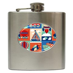 Toy Transport Cartoon Seamless-pattern-with-airplane-aerostat-sail Yacht Vector Illustration Hip Flask (6 Oz) by Jancukart