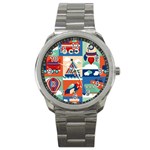 Toy Transport Cartoon Seamless-pattern-with-airplane-aerostat-sail Yacht Vector Illustration Sport Metal Watch Front