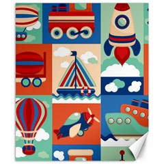 Toy Transport Cartoon Seamless-pattern-with-airplane-aerostat-sail Yacht Vector Illustration Canvas 8  X 10 