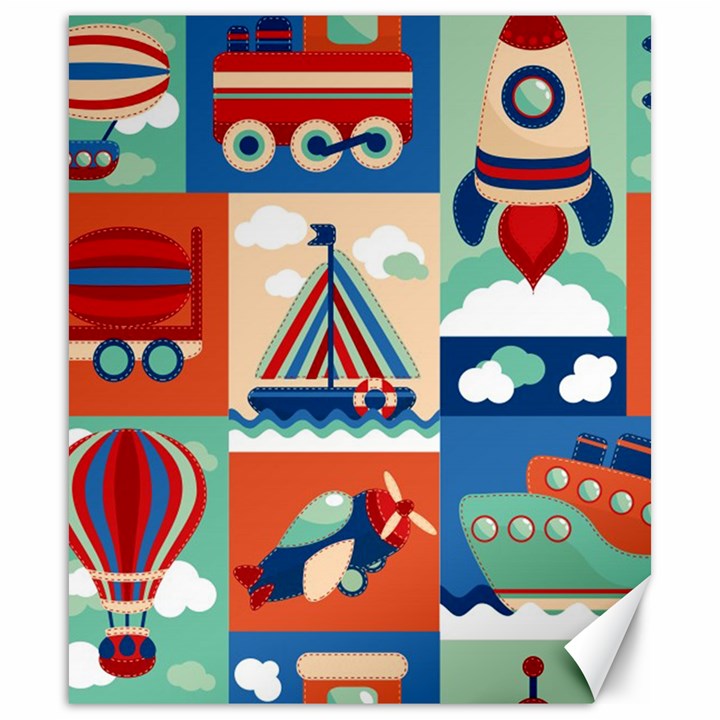 Toy Transport Cartoon Seamless-pattern-with-airplane-aerostat-sail Yacht Vector Illustration Canvas 20  x 24 