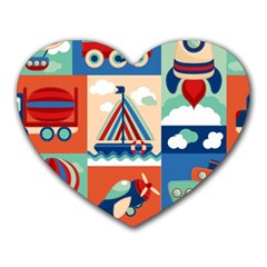 Toy Transport Cartoon Seamless-pattern-with-airplane-aerostat-sail Yacht Vector Illustration Heart Mousepads by Jancukart