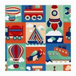 Toy Transport Cartoon Seamless-pattern-with-airplane-aerostat-sail Yacht Vector Illustration Medium Glasses Cloth Front