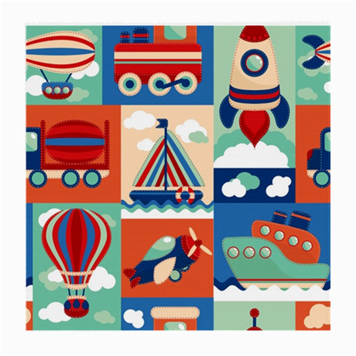 Toy Transport Cartoon Seamless-pattern-with-airplane-aerostat-sail Yacht Vector Illustration Medium Glasses Cloth