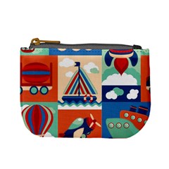 Toy Transport Cartoon Seamless-pattern-with-airplane-aerostat-sail Yacht Vector Illustration Mini Coin Purse by Jancukart