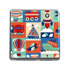 Toy Transport Cartoon Seamless-pattern-with-airplane-aerostat-sail Yacht Vector Illustration Memory Card Reader (square 5 Slot)