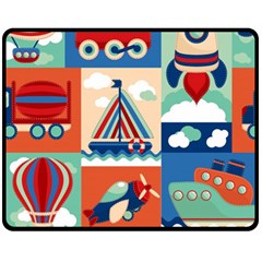 Toy Transport Cartoon Seamless-pattern-with-airplane-aerostat-sail Yacht Vector Illustration Fleece Blanket (medium) 