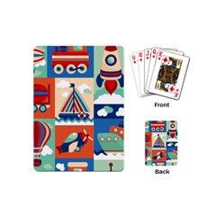 Toy Transport Cartoon Seamless-pattern-with-airplane-aerostat-sail Yacht Vector Illustration Playing Cards Single Design (mini) by Jancukart