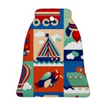 Toy Transport Cartoon Seamless-pattern-with-airplane-aerostat-sail Yacht Vector Illustration Bell Ornament (Two Sides) Front