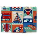 Toy Transport Cartoon Seamless-pattern-with-airplane-aerostat-sail Yacht Vector Illustration Cosmetic Bag (XXL) Front