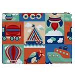 Toy Transport Cartoon Seamless-pattern-with-airplane-aerostat-sail Yacht Vector Illustration Cosmetic Bag (XXL) Back