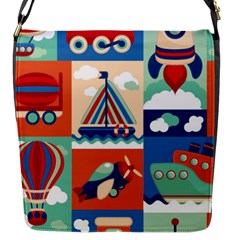 Toy Transport Cartoon Seamless-pattern-with-airplane-aerostat-sail Yacht Vector Illustration Flap Closure Messenger Bag (s) by Jancukart