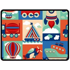 Toy Transport Cartoon Seamless-pattern-with-airplane-aerostat-sail Yacht Vector Illustration Double Sided Fleece Blanket (large)  by Jancukart