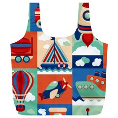 Toy Transport Cartoon Seamless-pattern-with-airplane-aerostat-sail Yacht Vector Illustration Full Print Recycle Bag (xl)