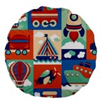 Toy Transport Cartoon Seamless-pattern-with-airplane-aerostat-sail Yacht Vector Illustration Large 18  Premium Flano Round Cushions Front