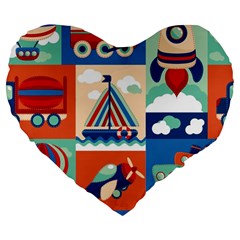 Toy Transport Cartoon Seamless-pattern-with-airplane-aerostat-sail Yacht Vector Illustration Large 19  Premium Flano Heart Shape Cushions