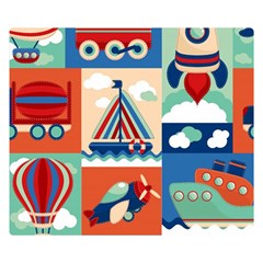 Toy Transport Cartoon Seamless-pattern-with-airplane-aerostat-sail Yacht Vector Illustration Double Sided Flano Blanket (small) 