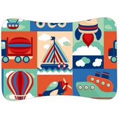 Toy Transport Cartoon Seamless-pattern-with-airplane-aerostat-sail Yacht Vector Illustration Velour Seat Head Rest Cushion by Jancukart