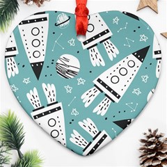 Cute Seamless Pattern With Rocket Planets-stars Ornament (heart)