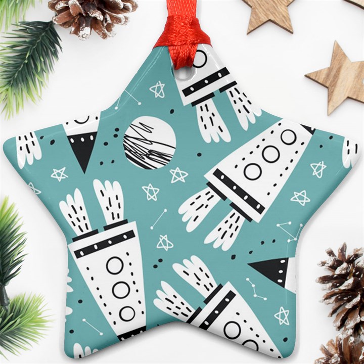 Cute seamless pattern with rocket planets-stars Ornament (Star)