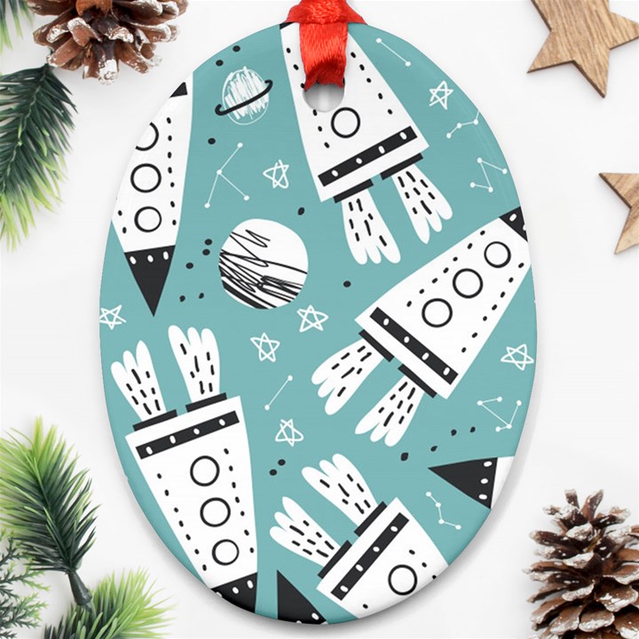 Cute seamless pattern with rocket planets-stars Oval Ornament (Two Sides)