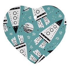 Cute Seamless Pattern With Rocket Planets-stars Heart Ornament (two Sides)