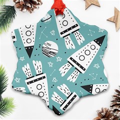 Cute Seamless Pattern With Rocket Planets-stars Ornament (snowflake)