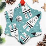 Cute seamless pattern with rocket planets-stars Snowflake Ornament (Two Sides) Front