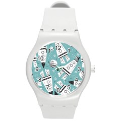 Cute Seamless Pattern With Rocket Planets-stars Round Plastic Sport Watch (m) by BangZart