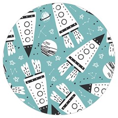 Cute Seamless Pattern With Rocket Planets-stars Round Trivet by BangZart