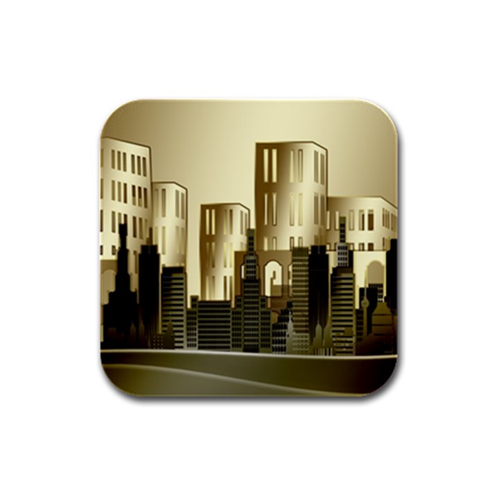 Architecture City House Rubber Square Coaster (4 pack)