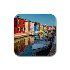 Boats In Venice - Colorful Italy Rubber Square Coaster (4 Pack) by ConteMonfrey