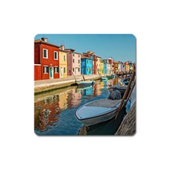 Boats In Venice - Colorful Italy Square Magnet by ConteMonfrey