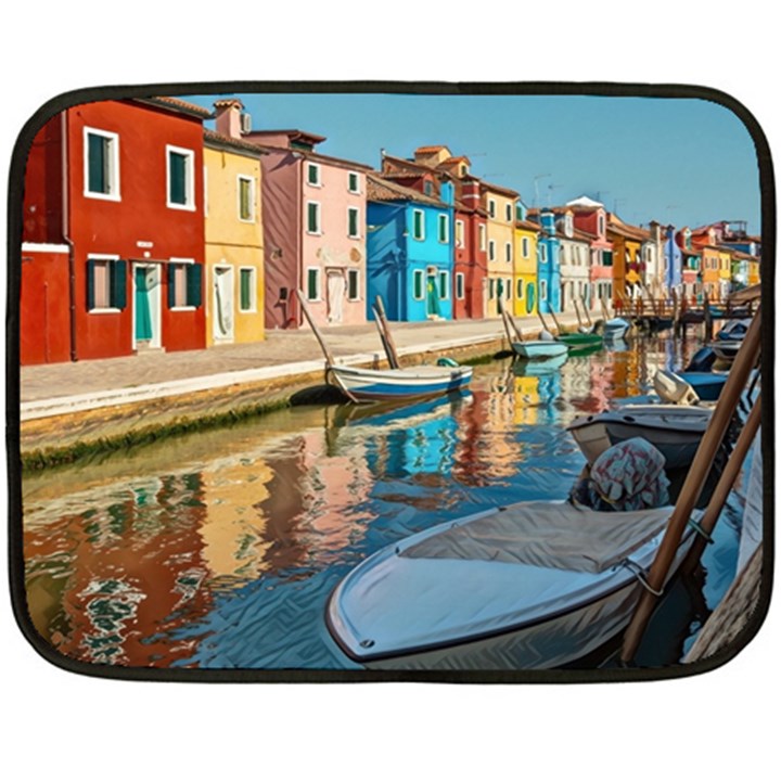 Boats In Venice - Colorful Italy Fleece Blanket (Mini)