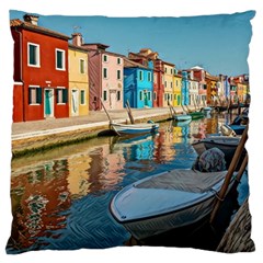 Boats In Venice - Colorful Italy Large Cushion Case (one Side) by ConteMonfrey