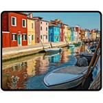 Boats In Venice - Colorful Italy Double Sided Fleece Blanket (Medium)  58.8 x47.4  Blanket Front