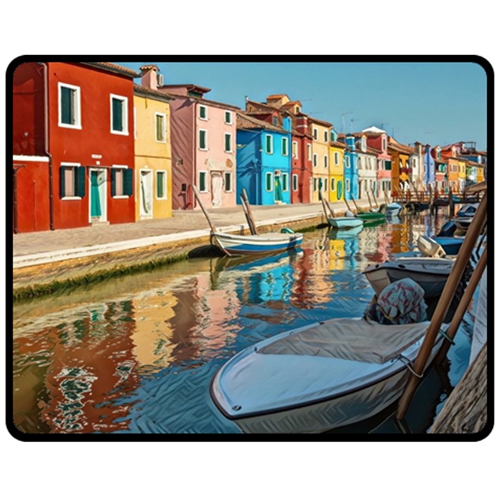 Boats In Venice - Colorful Italy Double Sided Fleece Blanket (Medium) 