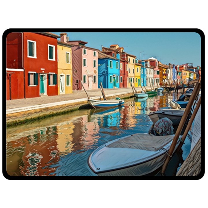 Boats In Venice - Colorful Italy Double Sided Fleece Blanket (Large) 