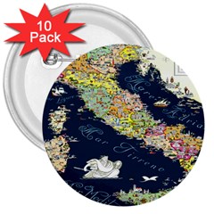 Map Italy Blue 3  Buttons (10 Pack)  by ConteMonfrey