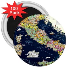 Map Italy Blue 3  Magnets (100 Pack) by ConteMonfrey