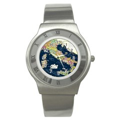 Map Italy Blue Stainless Steel Watch by ConteMonfrey