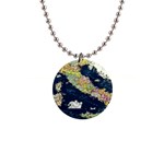 Map Italy Blue 1  Button Necklace Front