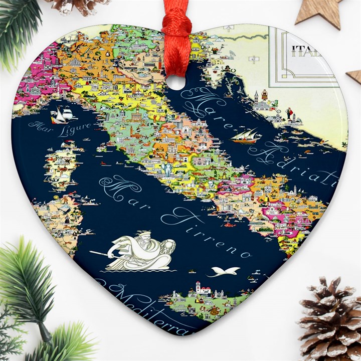 Map Italy Blue Heart Ornament (Two Sides)