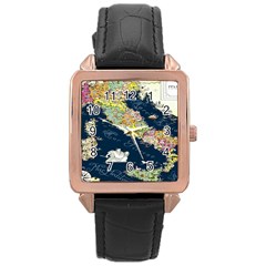 Map Italy Blue Rose Gold Leather Watch  by ConteMonfrey