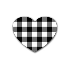 Black And White Plaided  Rubber Coaster (heart) by ConteMonfrey