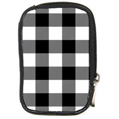 Black And White Plaided  Compact Camera Leather Case by ConteMonfrey