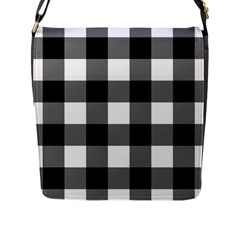 Black And White Plaided  Flap Closure Messenger Bag (l) by ConteMonfrey